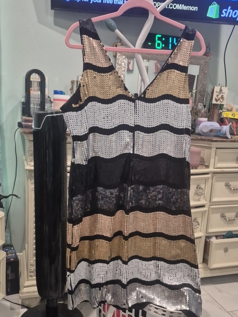 Sequin Striped Tank Dress in Gold, Silver, White, Rosegold & Black & A Wavy Tail - Picture 2 of 8